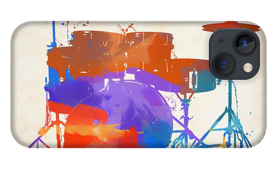 Drum Set Color Splash Painting iPhone 13 Case featuring the painting Drum Set Color Splash Painting by Dan Sproul