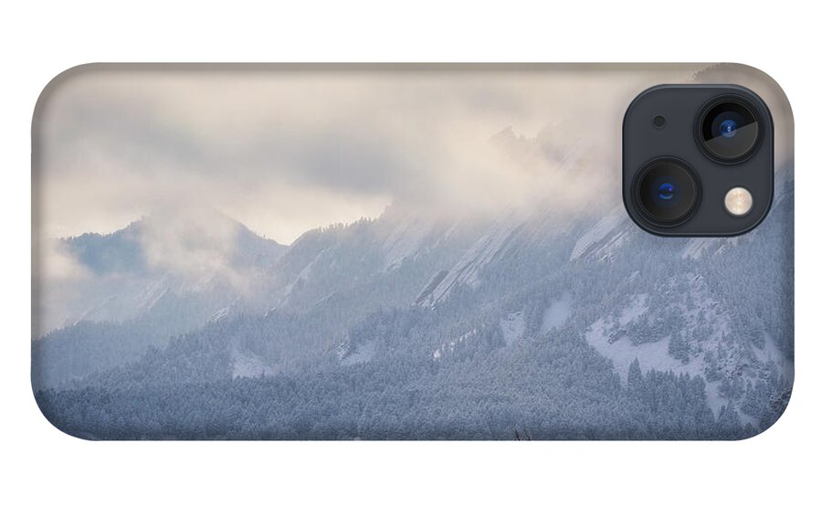Flatirons iPhone 13 Case featuring the photograph Dusted Flatirons in Boulder Colorado by Abigail Diane Photography