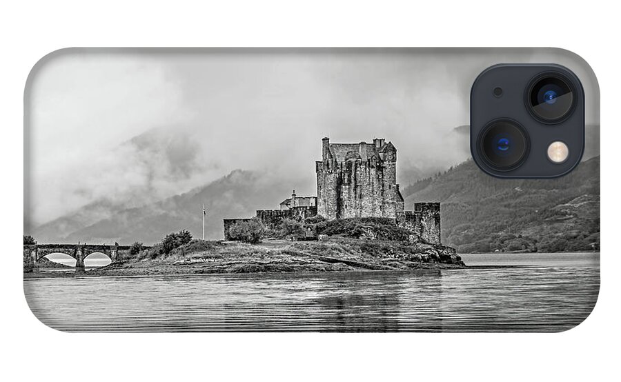Black And White iPhone 13 Case featuring the photograph Eilean Donan Castle by Tom Watkins PVminer pixs
