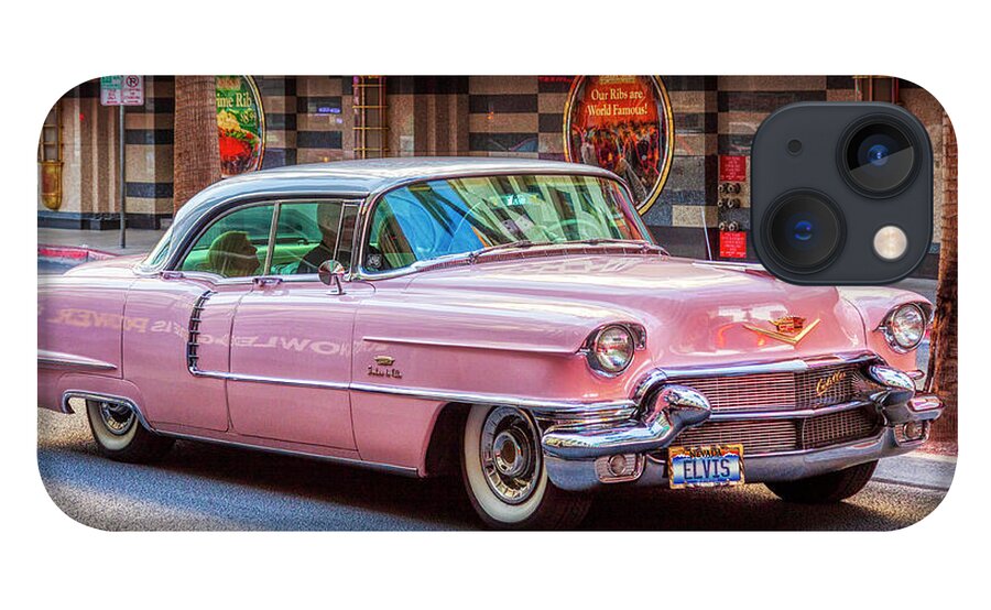 Vintage Car iPhone 13 Case featuring the photograph Elvis Pink Cadillac tour on Fremont Street Experience by Tatiana Travelways
