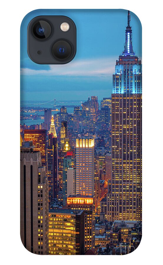 #faatoppicks iPhone 13 Case featuring the photograph Empire State Blue Night by Inge Johnsson