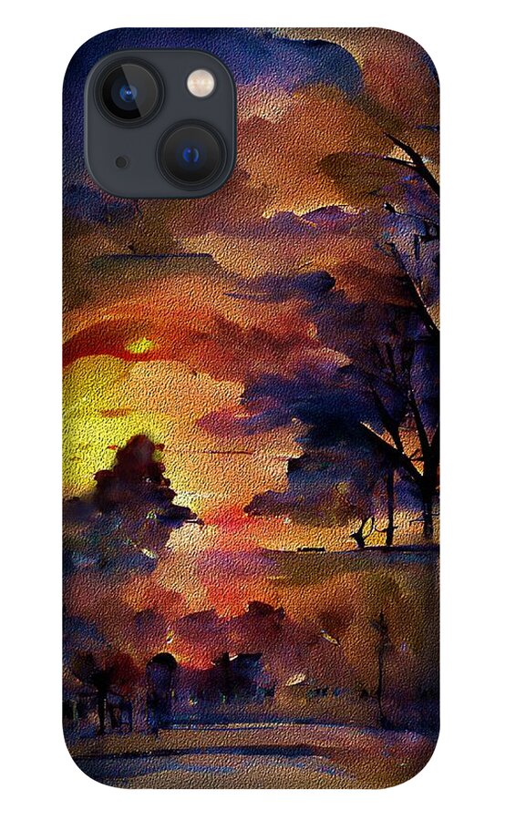 Fine Art iPhone 13 Case featuring the digital art Evening Landscape by David Lane