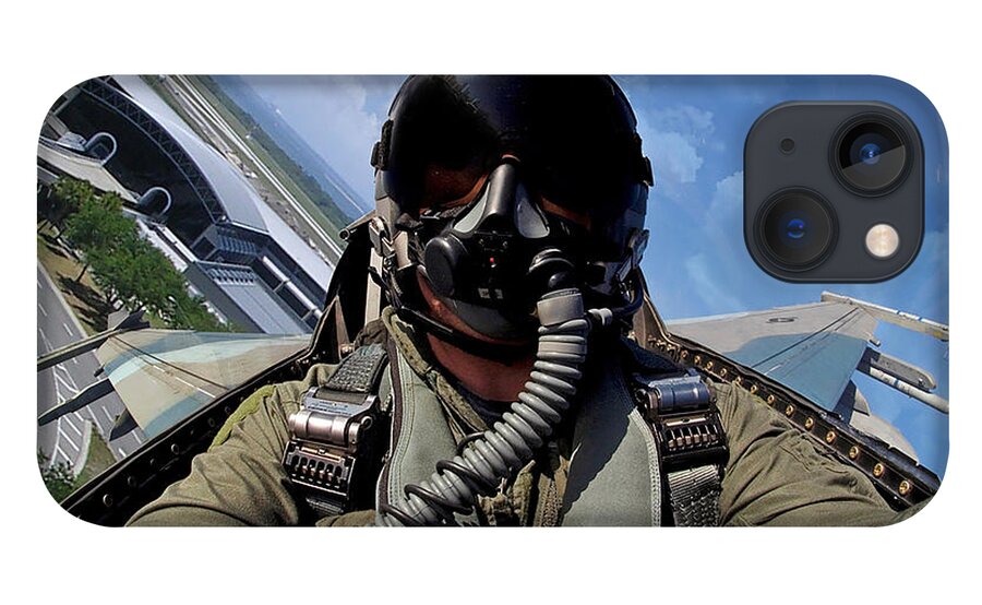 Falcon iPhone 13 Case featuring the digital art F-16N Over Tampa International by Custom Aviation Art