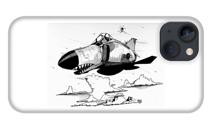 F4 iPhone 13 Case featuring the drawing F-4 Phantom by Michael Hopkins