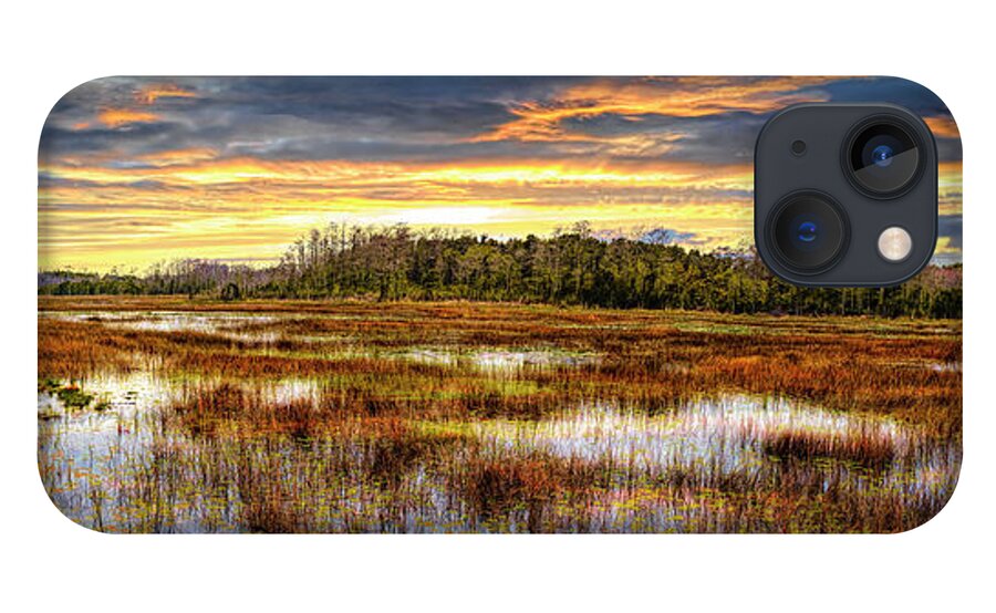 Clouds iPhone 13 Case featuring the photograph Fall Panorama Overlooking the Marsh by Debra and Dave Vanderlaan