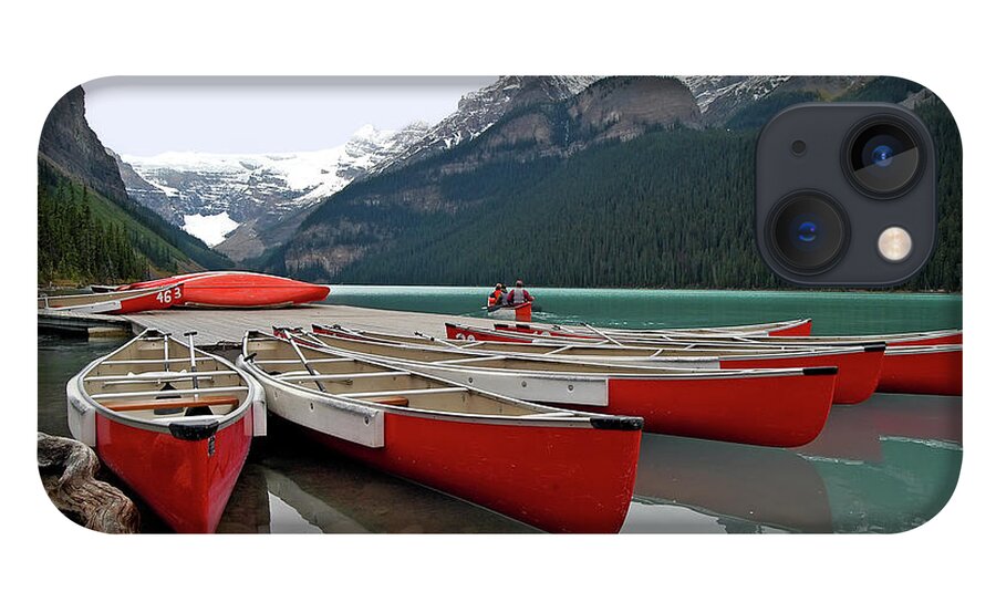 Alberta iPhone 13 Case featuring the photograph Fan Shaped Canoes - Lake Louise Banff - Banff National Park - Alberta - Canada by Paolo Signorini