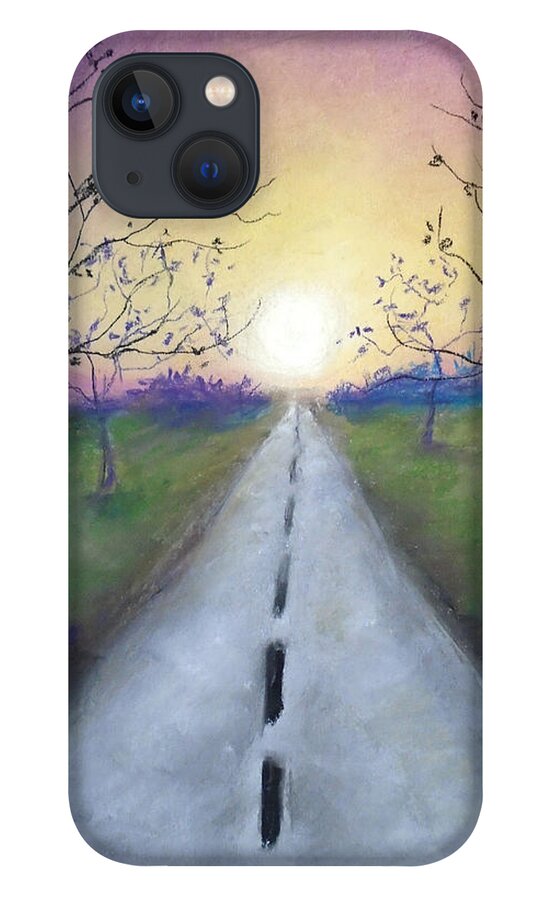 Road Sunset iPhone 13 Case featuring the painting Fated Dreams by Jen Shearer
