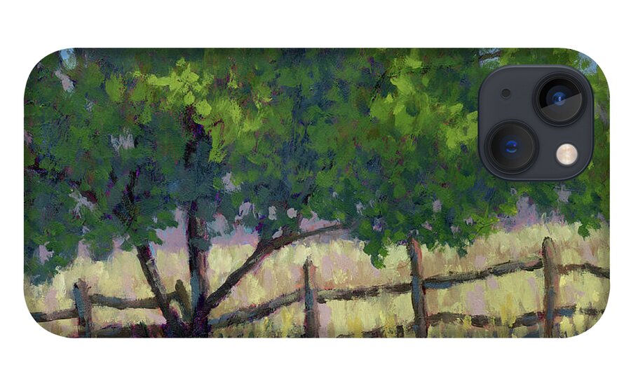 Landscape iPhone 13 Case featuring the painting Fence Line Tree by David King Studio