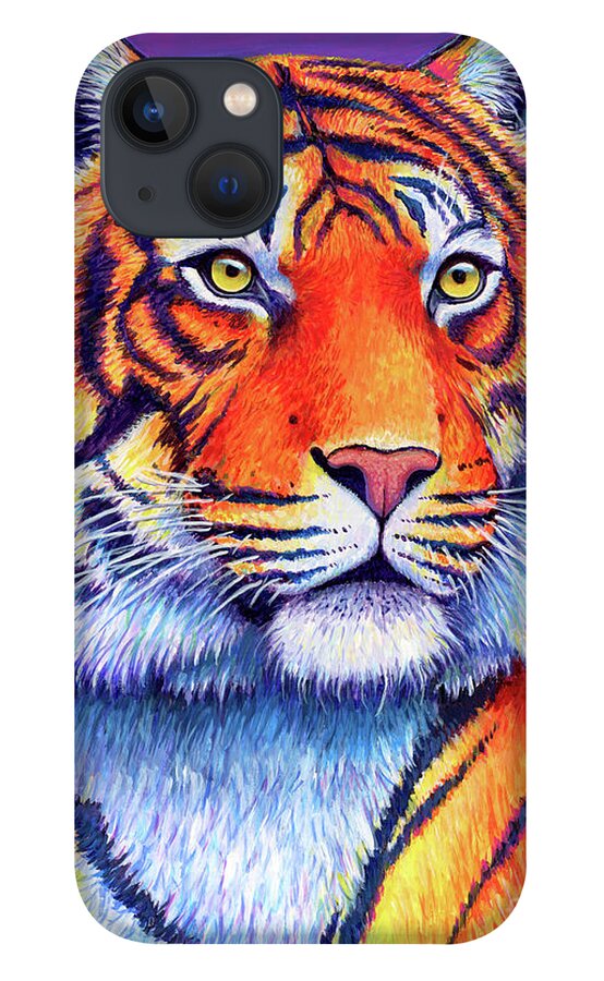 Tiger iPhone 13 Case featuring the painting Fiery Beauty - Colorful Bengal Tiger by Rebecca Wang