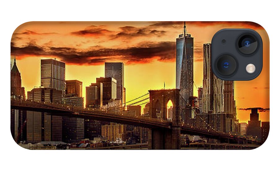 New York City iPhone 13 Case featuring the photograph Fiery Sunset Over Manhattan by Az Jackson