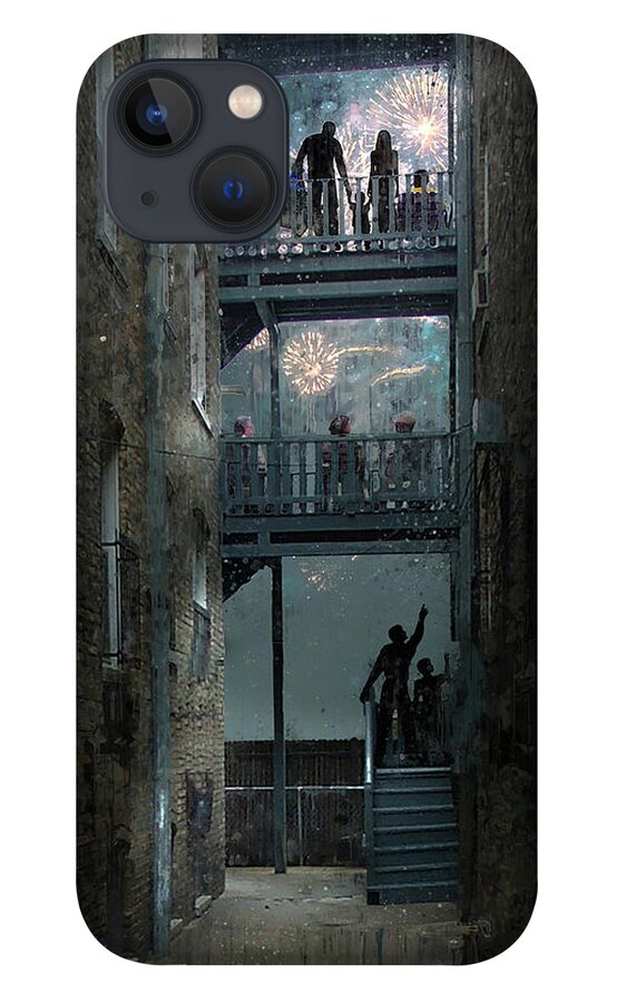 Fireworks iPhone 13 Case featuring the painting Fireworks on a Chicago Porch by Glenn Galen