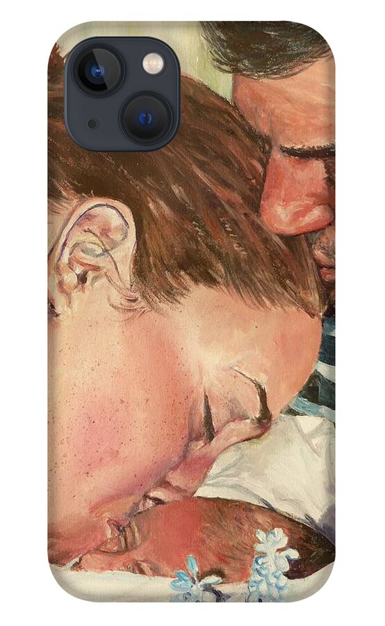Family iPhone 13 Case featuring the painting First Family Kiss by Merana Cadorette