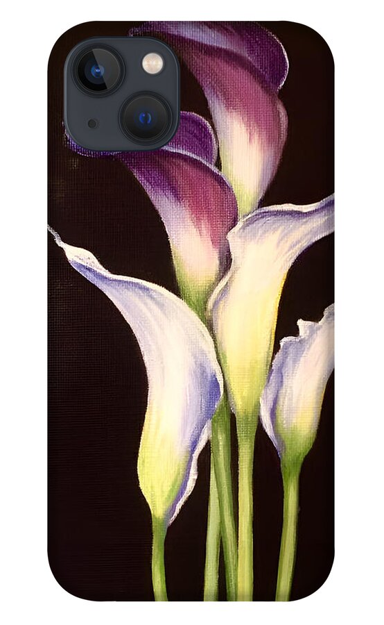 Paintings iPhone 13 Case featuring the painting Five Calla Lilies by Sherrell Rodgers