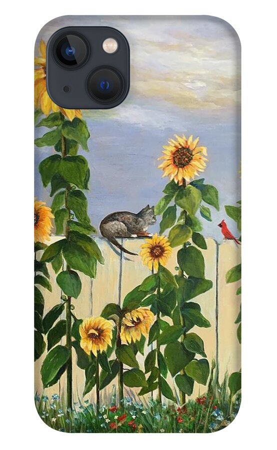 Sunflowers iPhone 13 Case featuring the painting Flowers and Friends by Jane Ricker