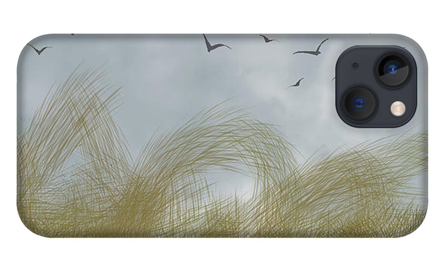 Birds iPhone 13 Case featuring the digital art Fly over the rushes by Bentley Davis