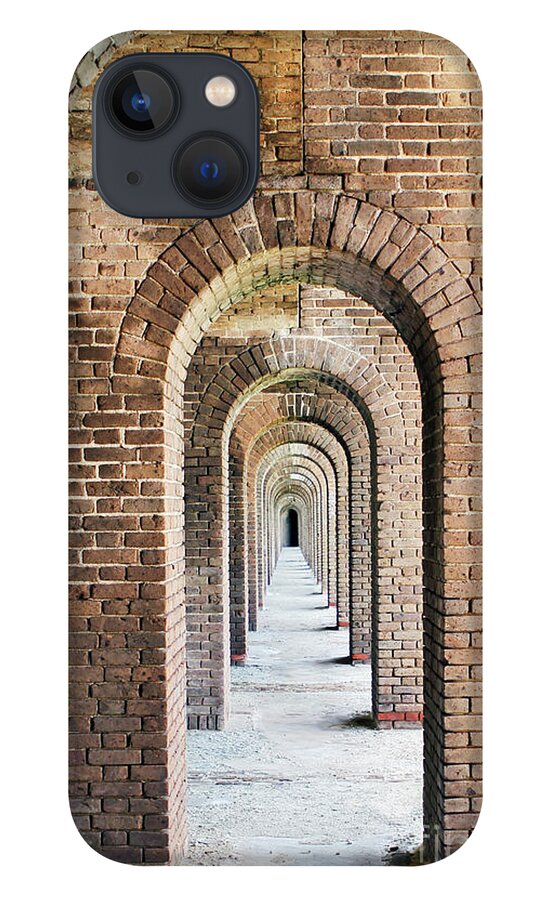 Arches; Fort Jefferson; Entryway; Doorway; Brick; Bricks; Fort; Civil War; Prison; Dry Tortugas; Key West; National Park; Park; Repetition; Perspective; Red; Gray; Vertical; Architecture; iPhone 13 Case featuring the photograph Fort Jefferson Arches by Tina Uihlein
