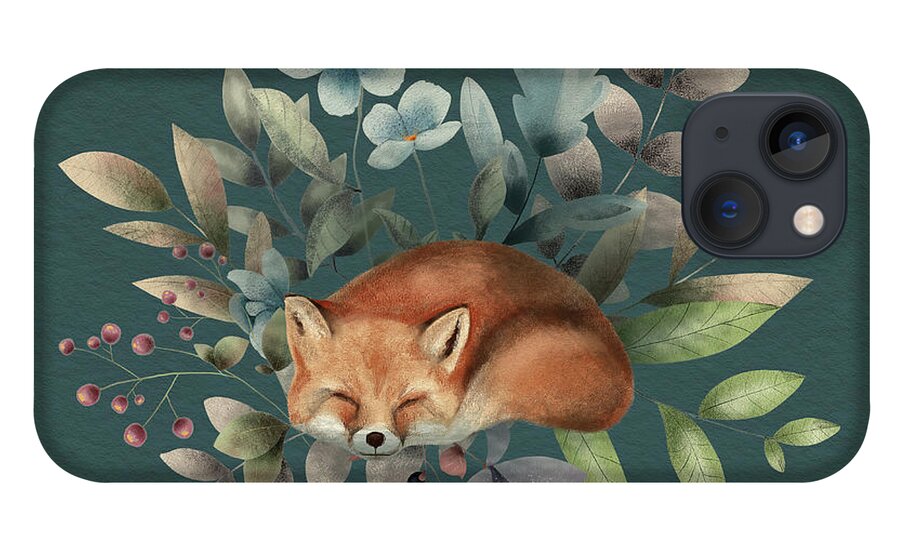 Fox iPhone 13 Case featuring the painting Fox With Flowers by Garden Of Delights