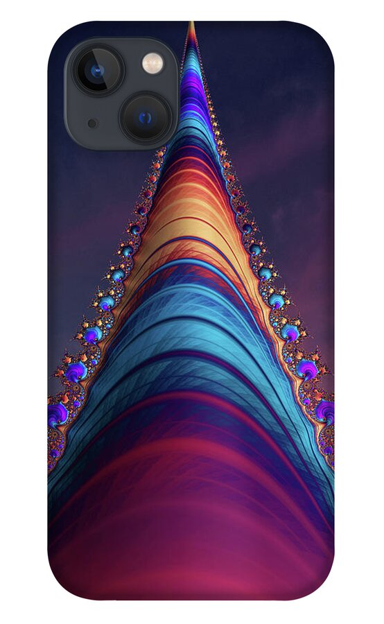 Abstract iPhone 13 Case featuring the digital art Fractal Tower by Manpreet Sokhi