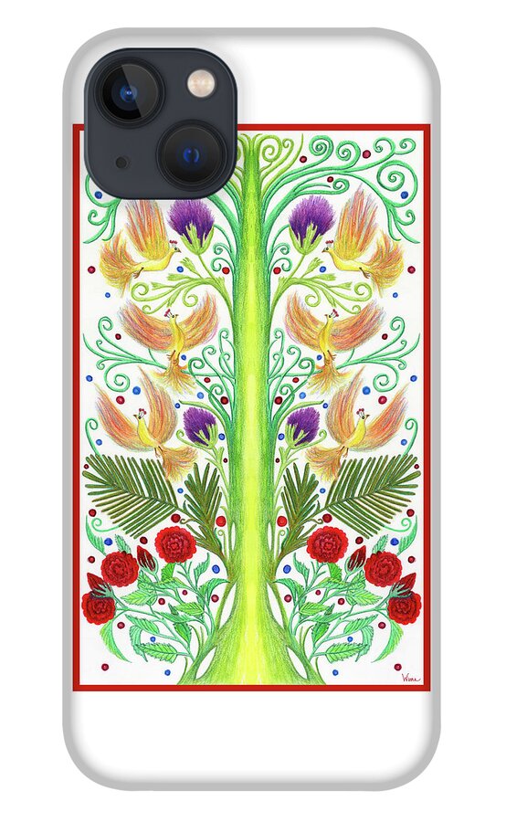 Firebirds iPhone 13 Case featuring the painting French Inspired Design with Six Firebirds by Lise Winne