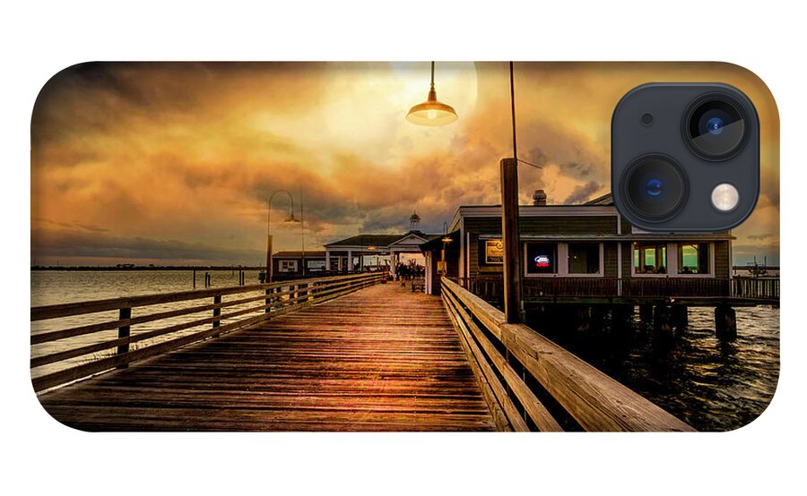 Clouds iPhone 13 Case featuring the photograph Full Moon over the Docks on Jekyll Island by Debra and Dave Vanderlaan
