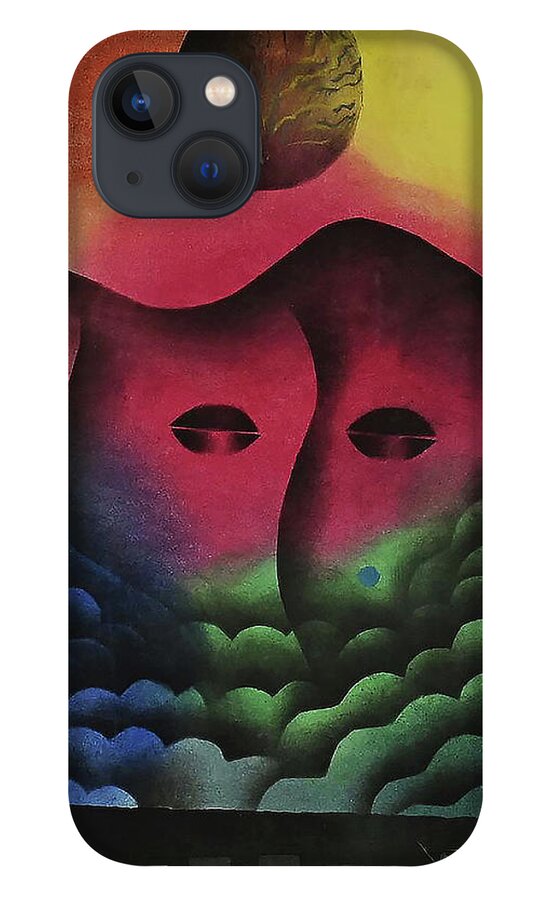 Abstract African iPhone 13 Case featuring the painting Full Son Black by Winston Saoli 1950-1995