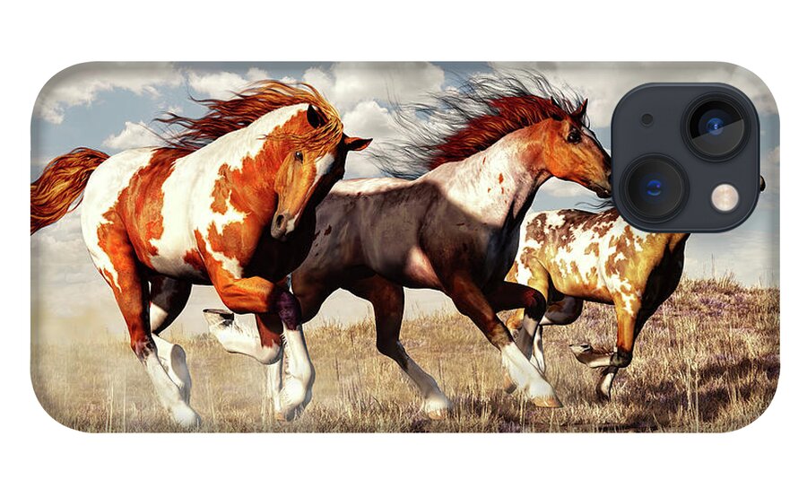 Gallop iPhone 13 Case featuring the digital art Galloping Mustangs by Daniel Eskridge