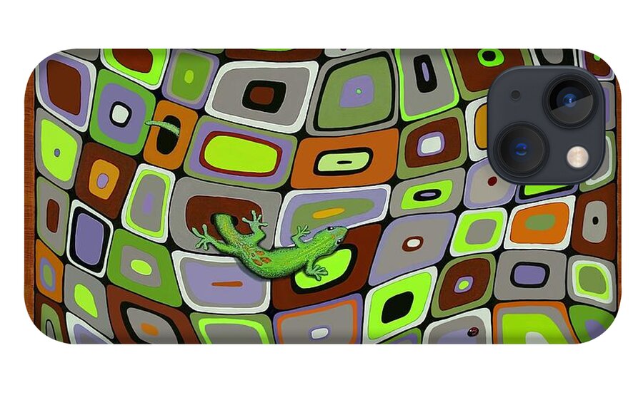 Kim Mcclinton iPhone 13 Case featuring the painting Gecko Limbo by Kim McClinton
