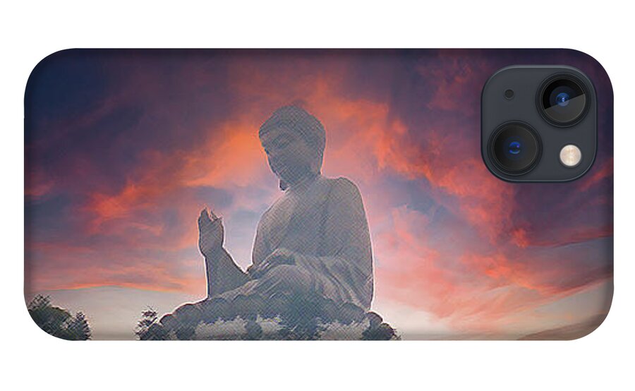 Hong Kong iPhone 13 Case featuring the digital art Giant Buddha by Geoff Jewett