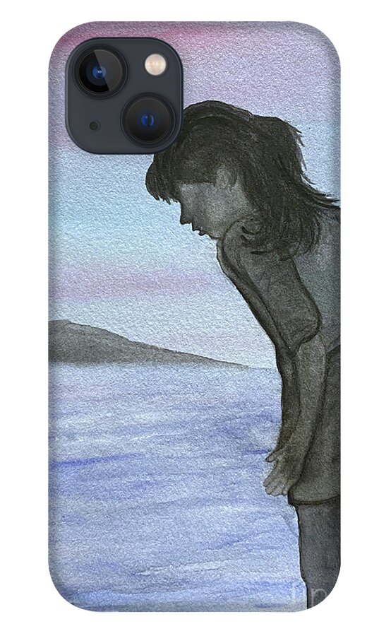 Silhouette iPhone 13 Case featuring the painting Girl at the Beach by Lisa Neuman