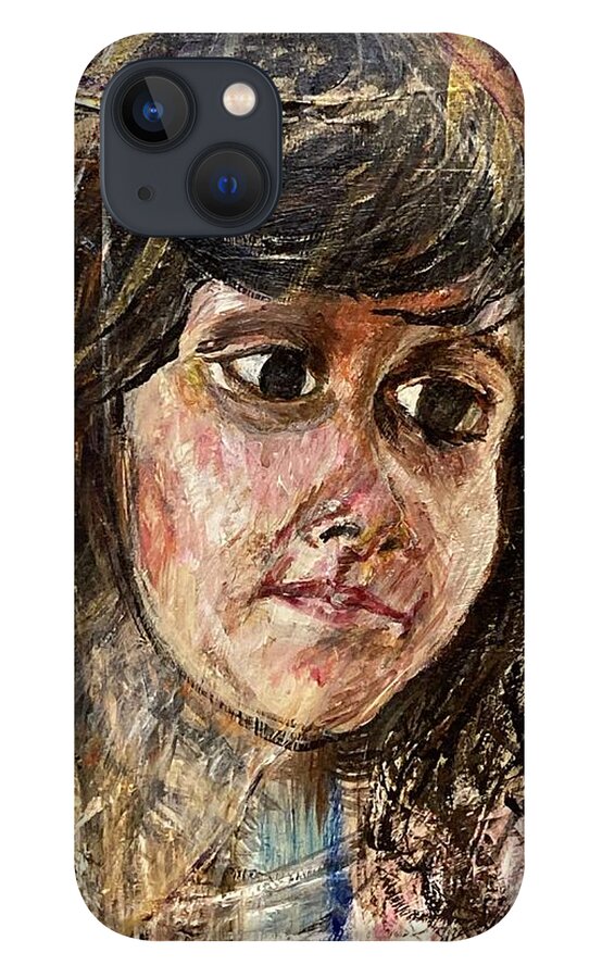 Portrait Of A Young Girl On Colorful Background. Part Of A Family Portraits Series. iPhone 13 Case featuring the painting Girl by David Euler