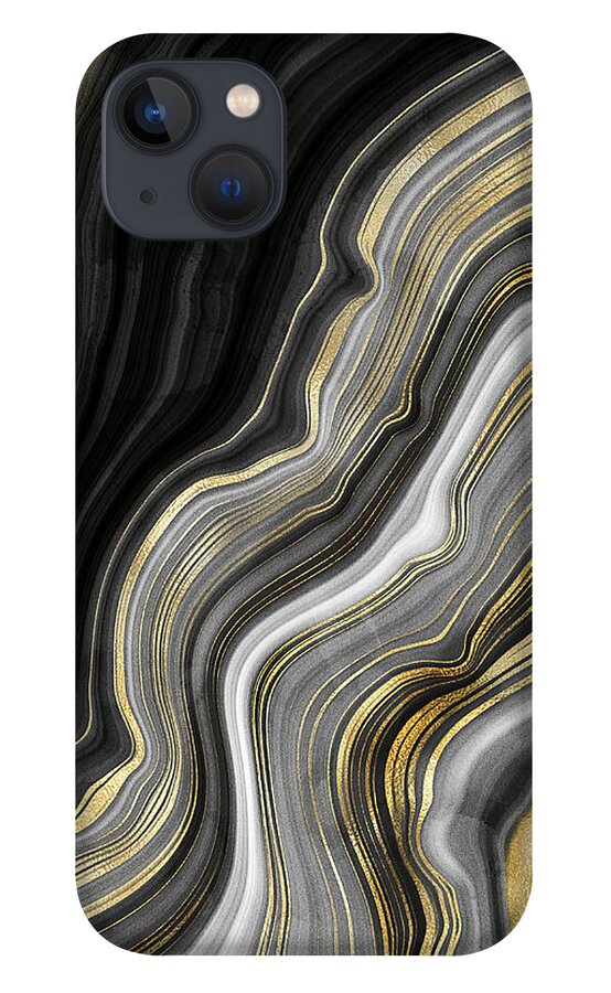 Gold And Black Agate iPhone 13 Case featuring the painting Gold And Black Agate by Modern Art