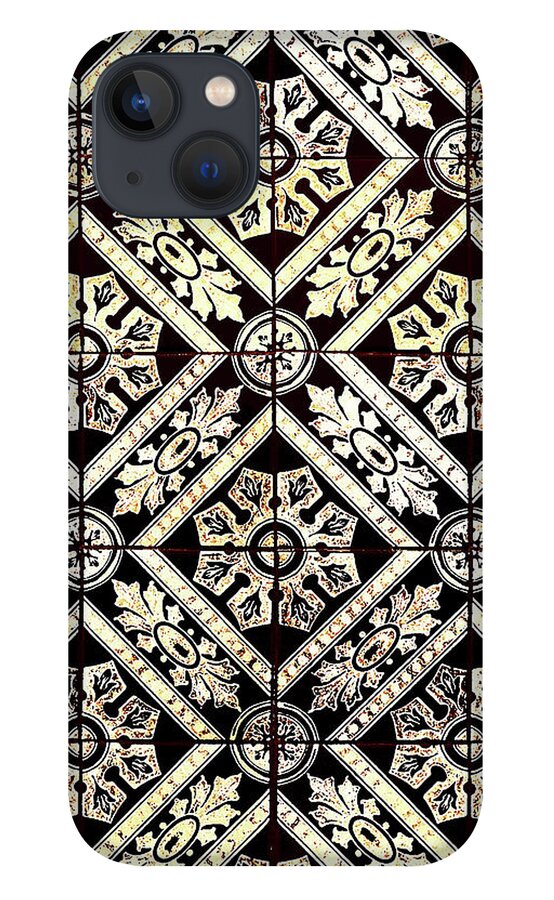 Gold Tiles iPhone 13 Case featuring the digital art Gold On Black Tiles Mosaic Design Decorative Art VI by Irina Sztukowski