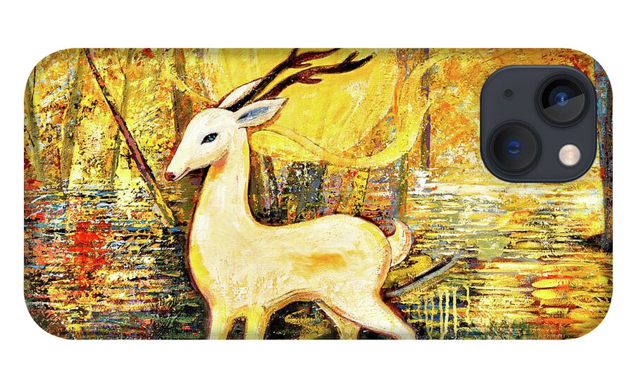 Deer iPhone 13 Case featuring the painting Golden Autumn by Shijun Munns