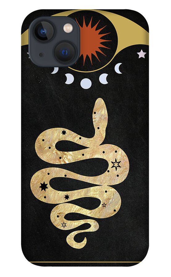 Golden Serpent iPhone 13 Case featuring the painting Golden Serpent Magical Animal Art by Garden Of Delights