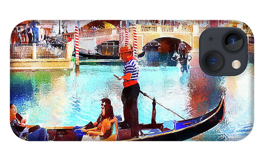 Venice Las Vegas iPhone 13 Case featuring the mixed media Gondola rides at the Venetian Las Vegas by Tatiana Travelways