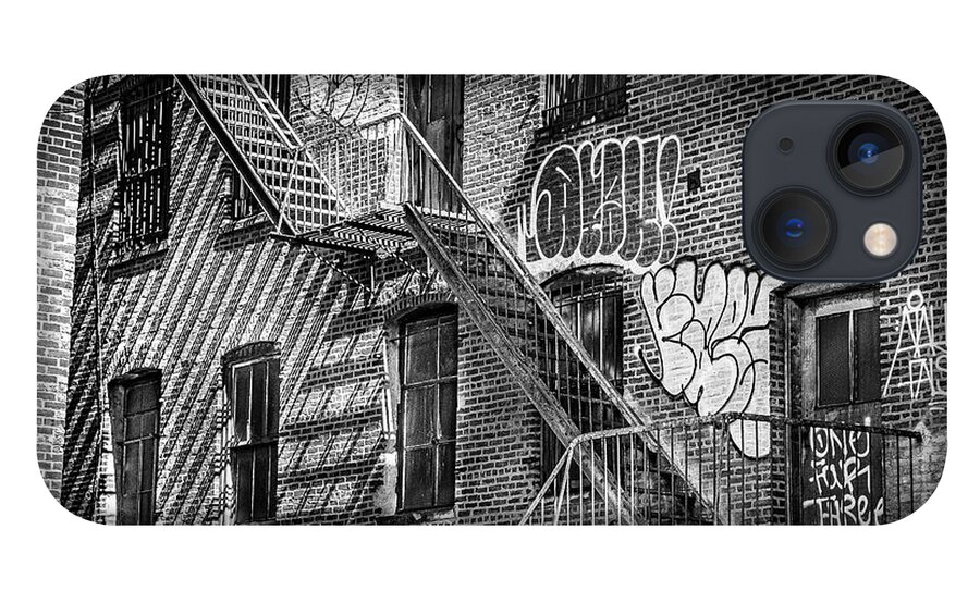 Graffiti iPhone 13 Case featuring the photograph Graffiti and Fire Escapes by Penny Polakoff