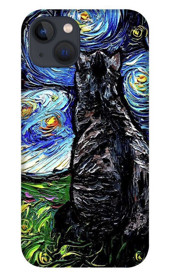 Gray Tabby Night iPhone 13 Case featuring the painting Gray Tabby Night by Aja Trier