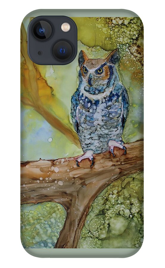 Owl iPhone 13 Case featuring the painting Great Horned Owl by Ruth Kamenev