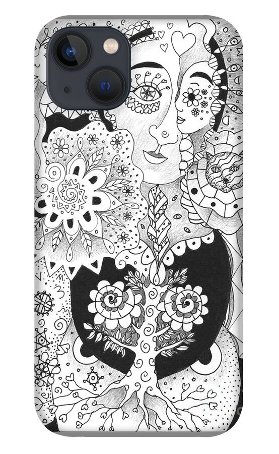 Growing Roots By Helena Tiainen iPhone 13 Case featuring the drawing Growing Roots by Helena Tiainen