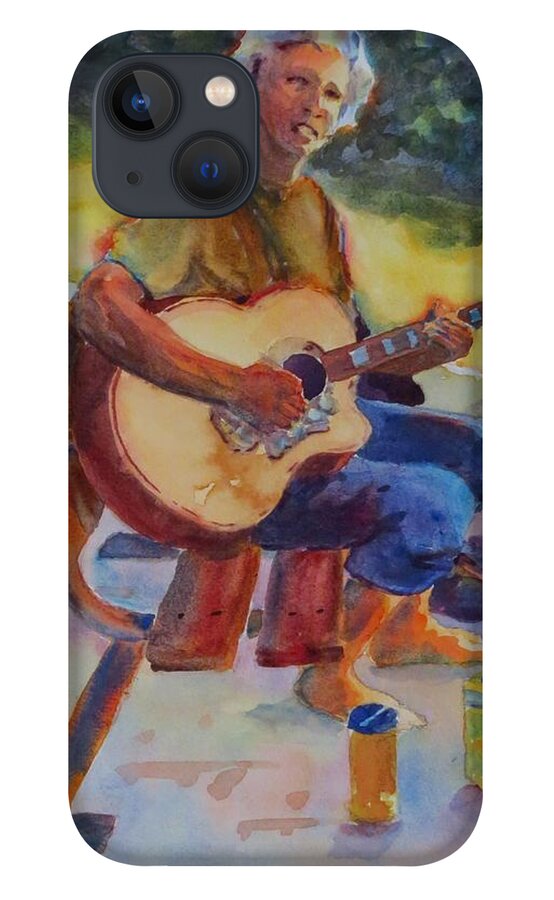 Summer iPhone 13 Case featuring the painting Guitarist at the Park by David Gilmore
