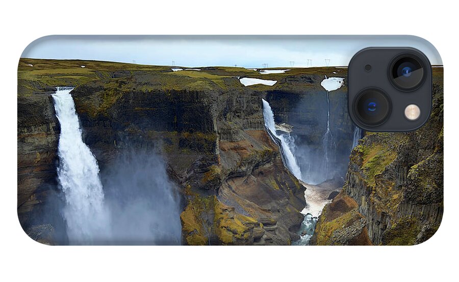 Waterfall iPhone 13 Case featuring the photograph Haifoss and Granni Waterfalls Iceland by Richard Krebs