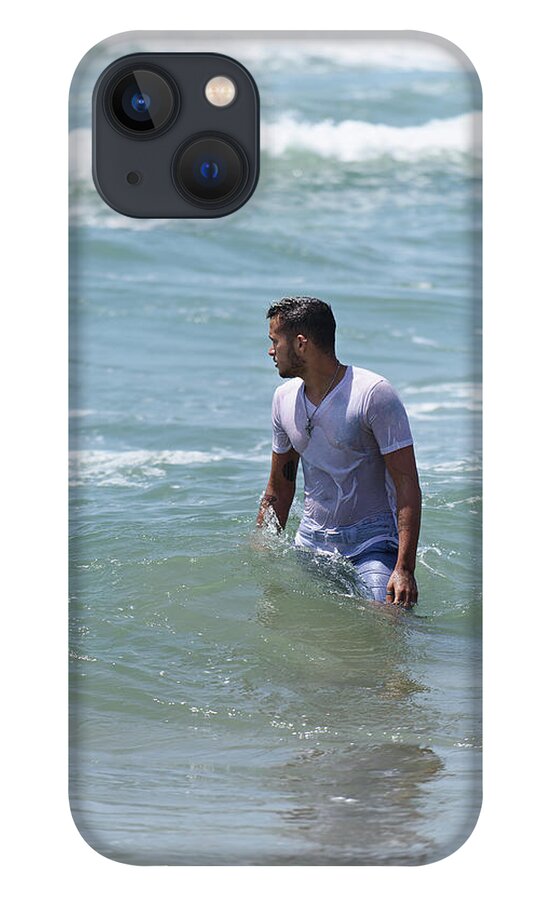 Man iPhone 13 Case featuring the photograph Happy Young Man in the Ocean Stock Photo by Mark Stout