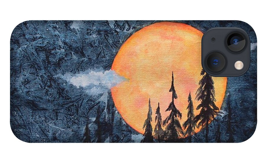 Moon iPhone 13 Case featuring the painting Harvest Moon - The Forest by Jackie Mueller-Jones