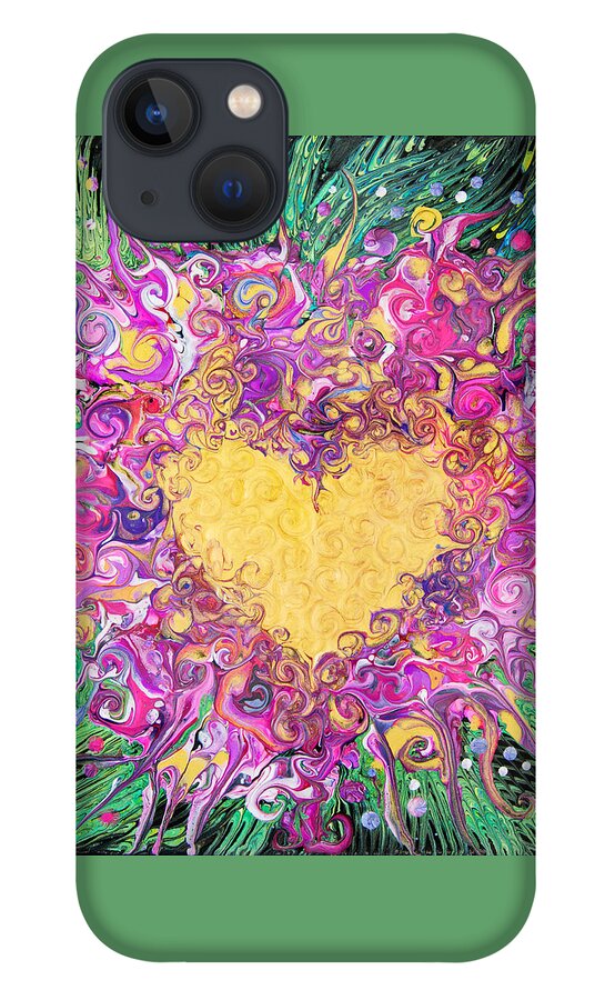 Flowers Spiral Foliage Expressionist Art iPhone 13 Case featuring the painting Heart Garland 7263 by Priscilla Batzell Expressionist Art Studio Gallery