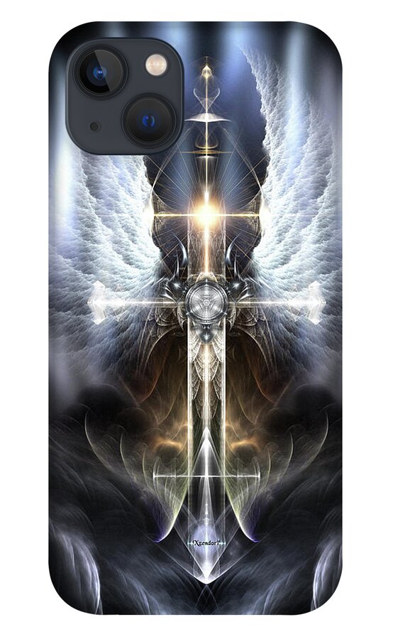 Heaven iPhone 13 Case featuring the digital art Heavenly Angel Wings Cross by Rolando Burbon