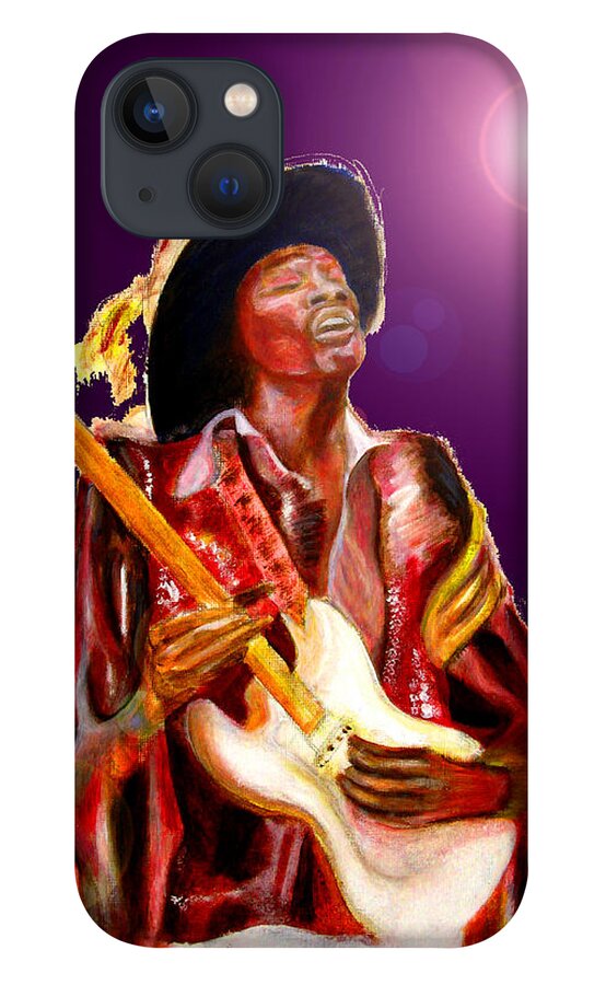 Jimi iPhone 13 Case featuring the painting Hendrix variations in purple by Tom Conway