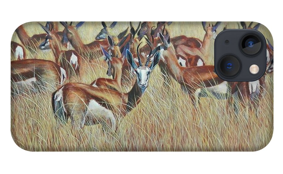 Springbok iPhone 13 Case featuring the painting Herd of Springbok by John Neeve