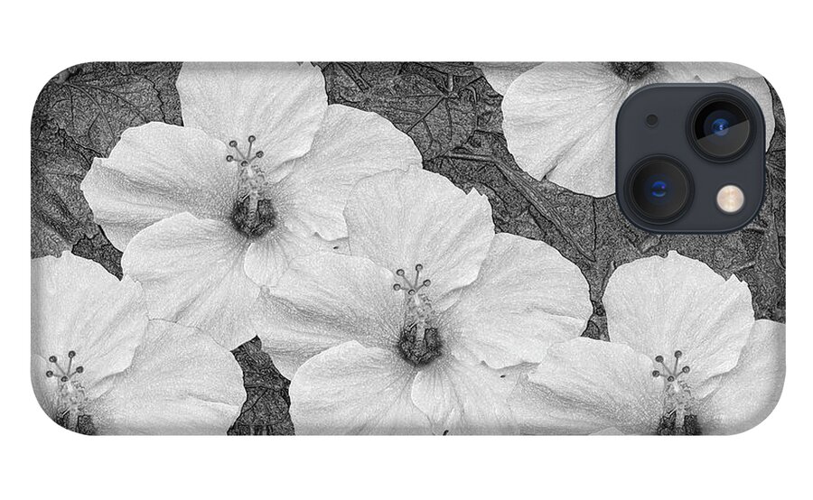 Hibiscus iPhone 13 Case featuring the mixed media Hibiscus Artwork B/W by Debra Kewley
