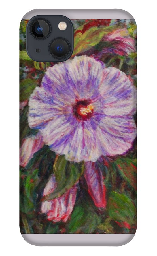 Flower Pink Flower iPhone 13 Case featuring the painting Hibiscus by Veronica Cassell vaz