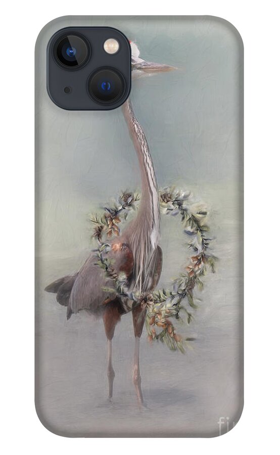 Heron With Santa Hat iPhone 13 Case featuring the digital art Holiday Heron by Jayne Carney